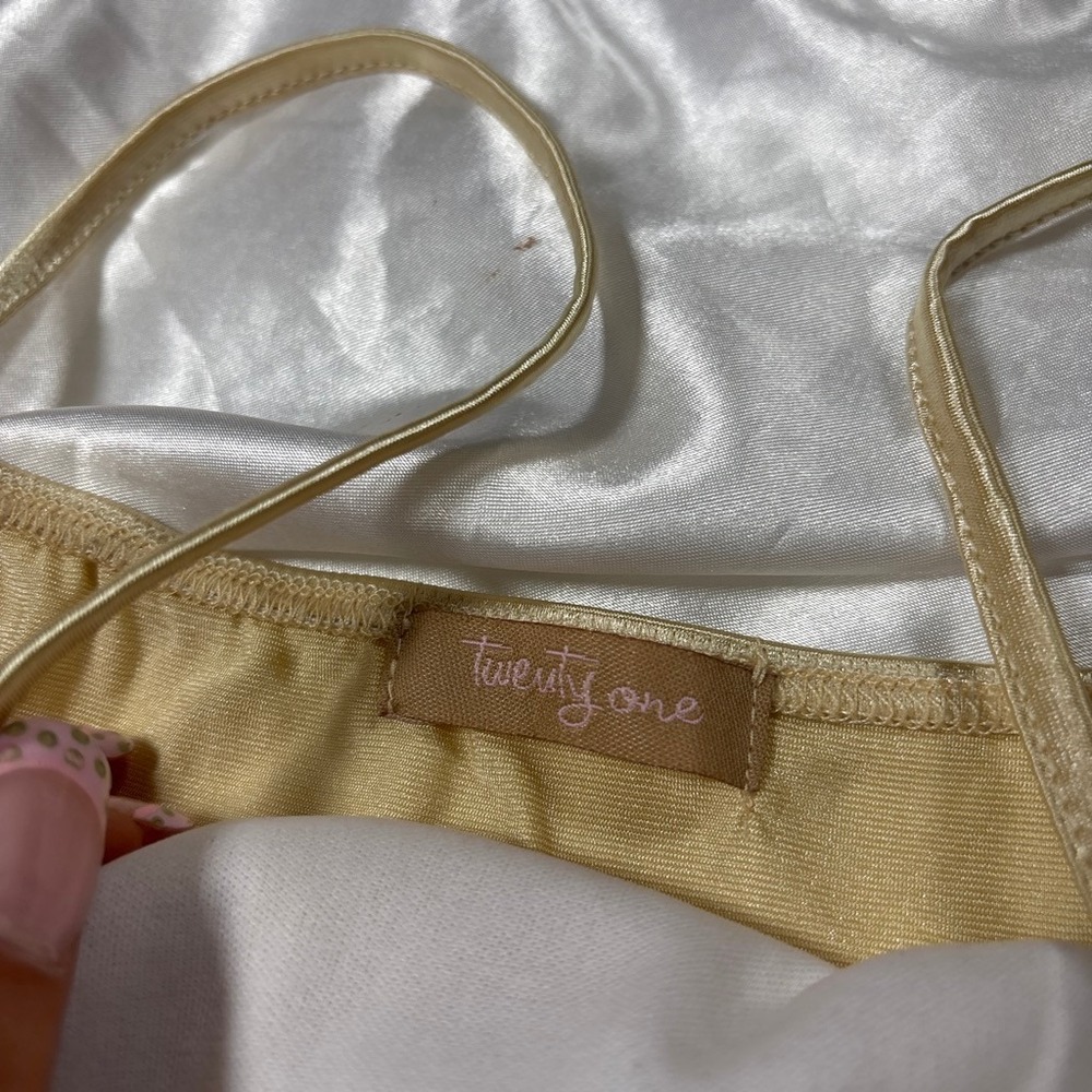y2k vintage Cami Top Gold Lace Sequin Ruffle Twenty One Medium - Picture 4 of 6